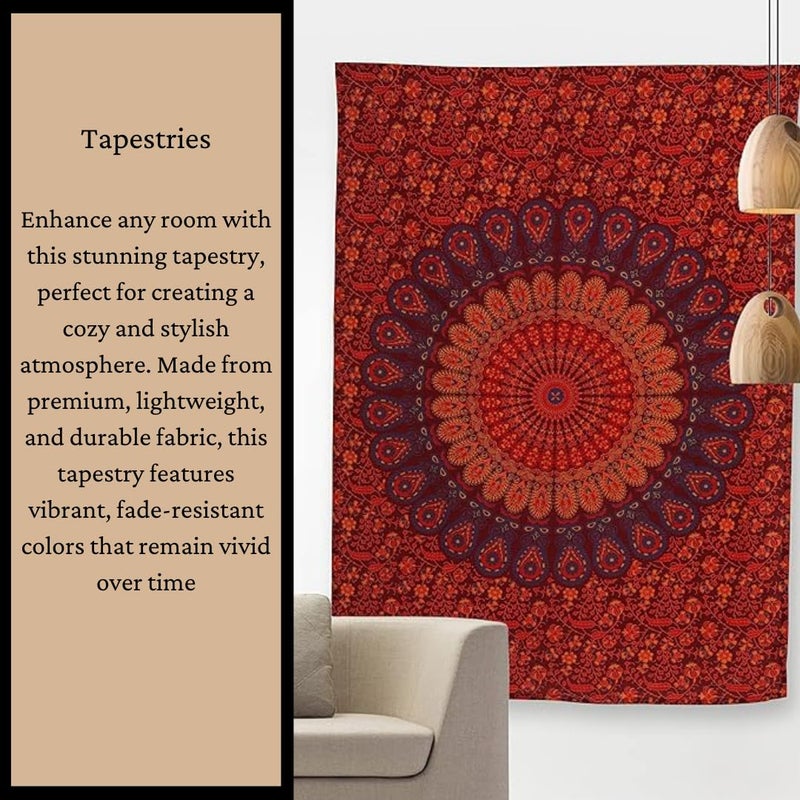Bless International Handmade Indian hippie Bohemian Psychedelic Peacock Mandala Wall hanging College Dorm Beach Throws Table Cloth Bedding Tapestry (Golden Green, King(88x104Inches)(225x265Cms)) - Image 4